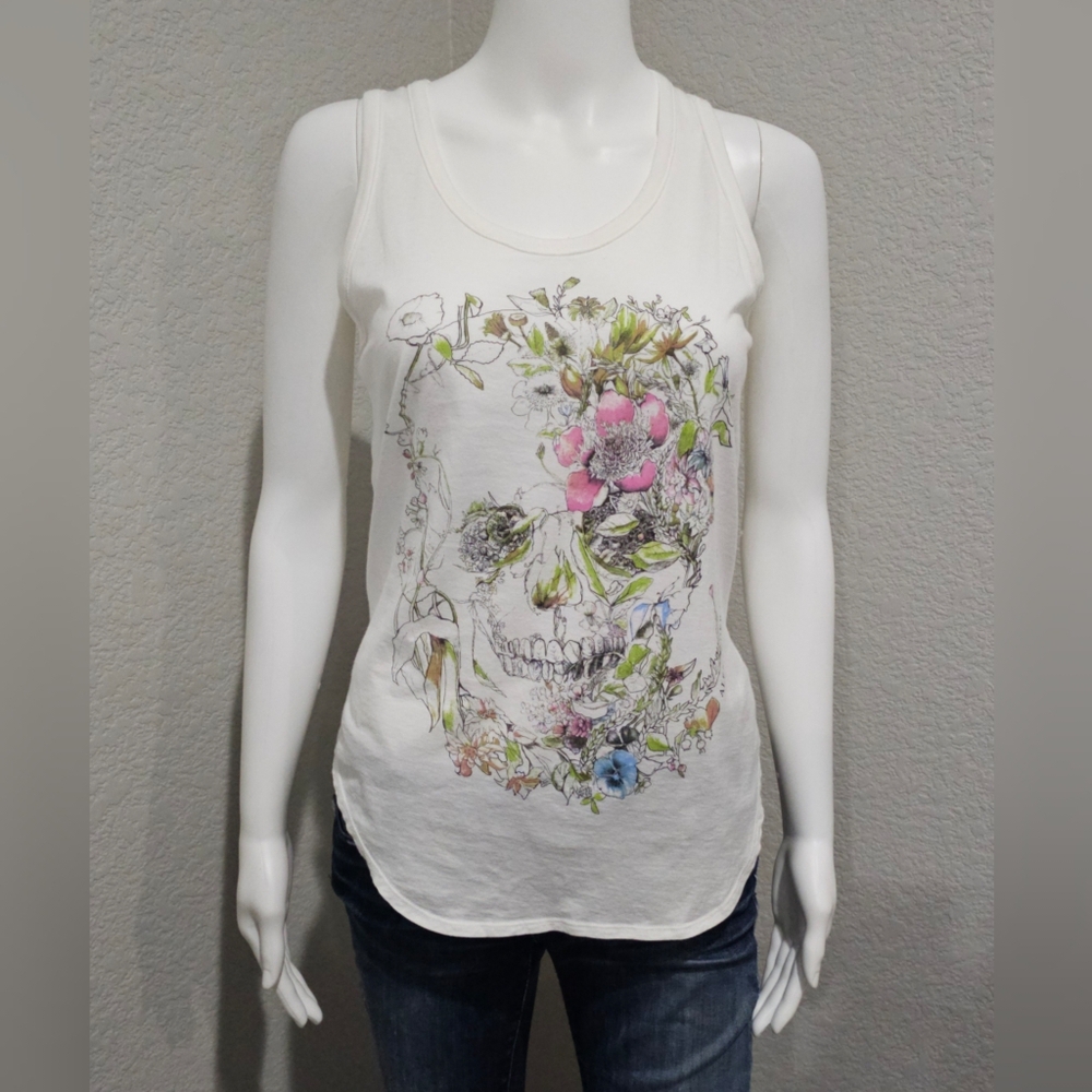 Alexander McQueen White Floral Skull Tank Top